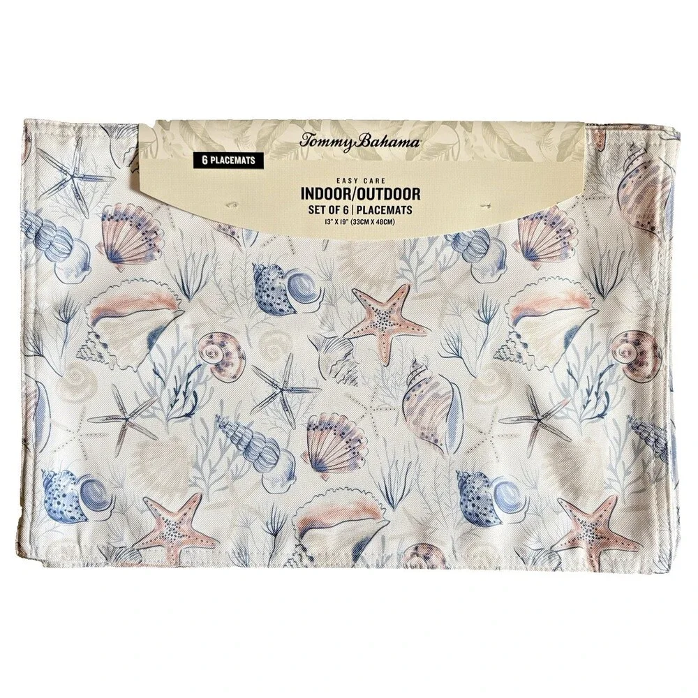 Tommy Bahama Placemats Set of 6 Beach Shells Indoor Outdoor Fade Water Resistant